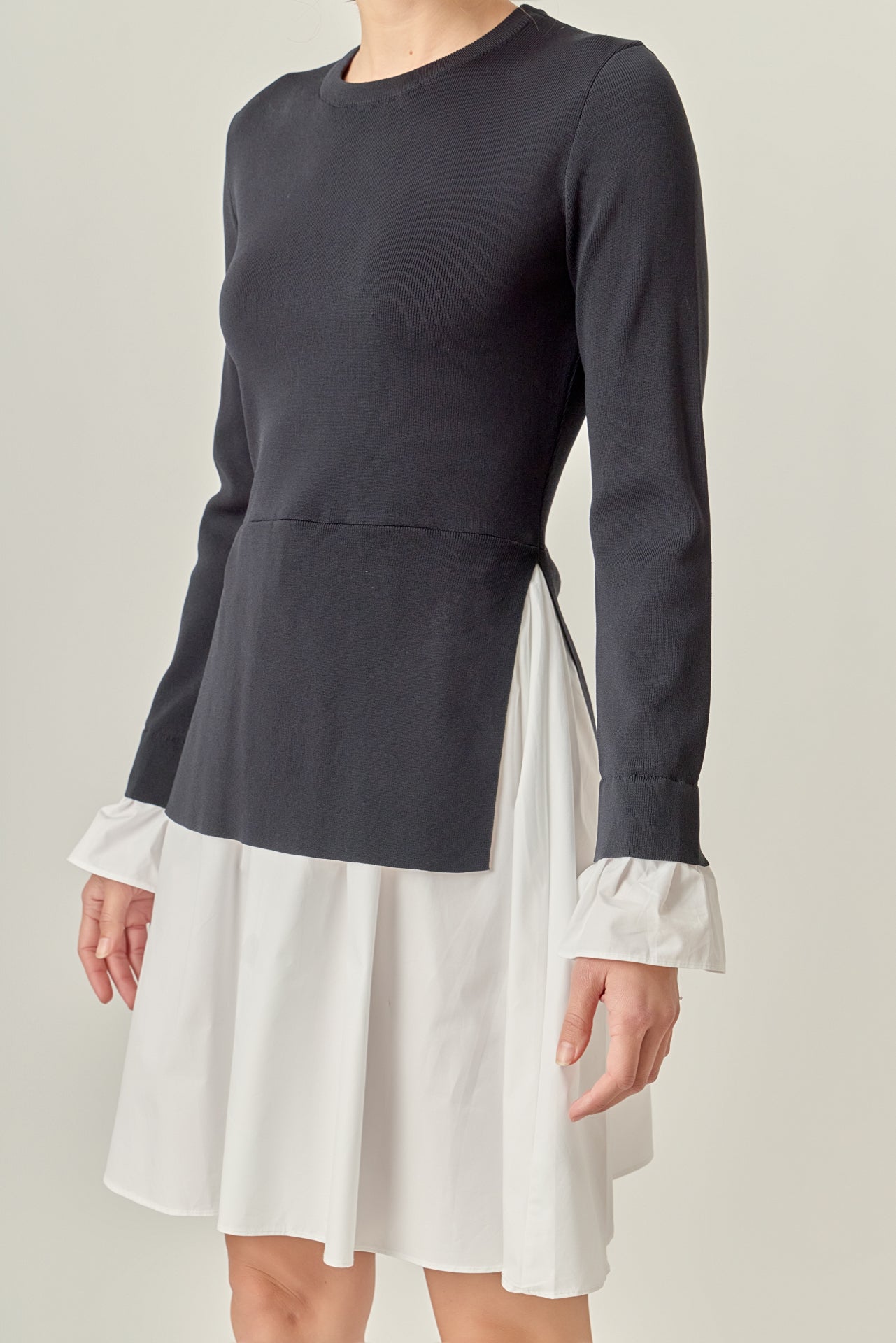 ENGLISH FACTORY - Poplin Combo Knit Mini Dress - DRESSES available at Objectrare