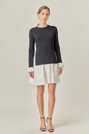 ENGLISH FACTORY - Poplin Combo Knit Mini Dress - DRESSES available at Objectrare