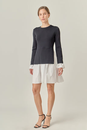 ENGLISH FACTORY - Poplin Combo Knit Mini Dress - DRESSES available at Objectrare