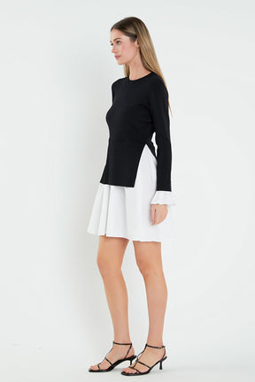 ENGLISH FACTORY - English Factory - Poplin Combo Knit Mini Dress - DRESSES available at Objectrare