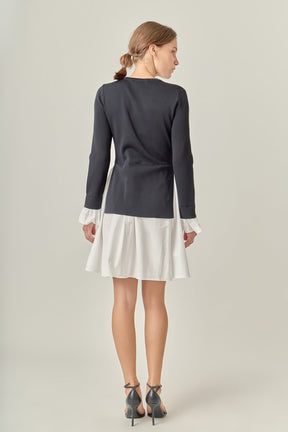 ENGLISH FACTORY - Poplin Combo Knit Mini Dress - DRESSES available at Objectrare