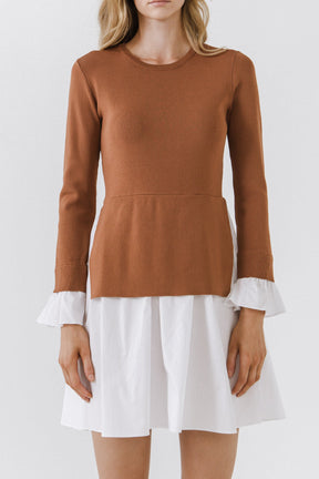 Poplin Combo Knit Mini Dress
