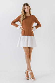 Poplin Combo Knit Mini Dress