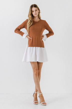 ENGLISH FACTORY - English Factory - Poplin Combo Knit Mini Dress - DRESSES available at Objectrare