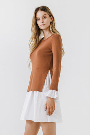 Poplin Combo Knit Mini Dress