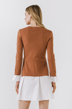 Poplin Combo Knit Mini Dress