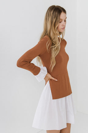 Poplin Combo Knit Mini Dress