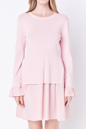 Poplin Combo Knit Mini Dress