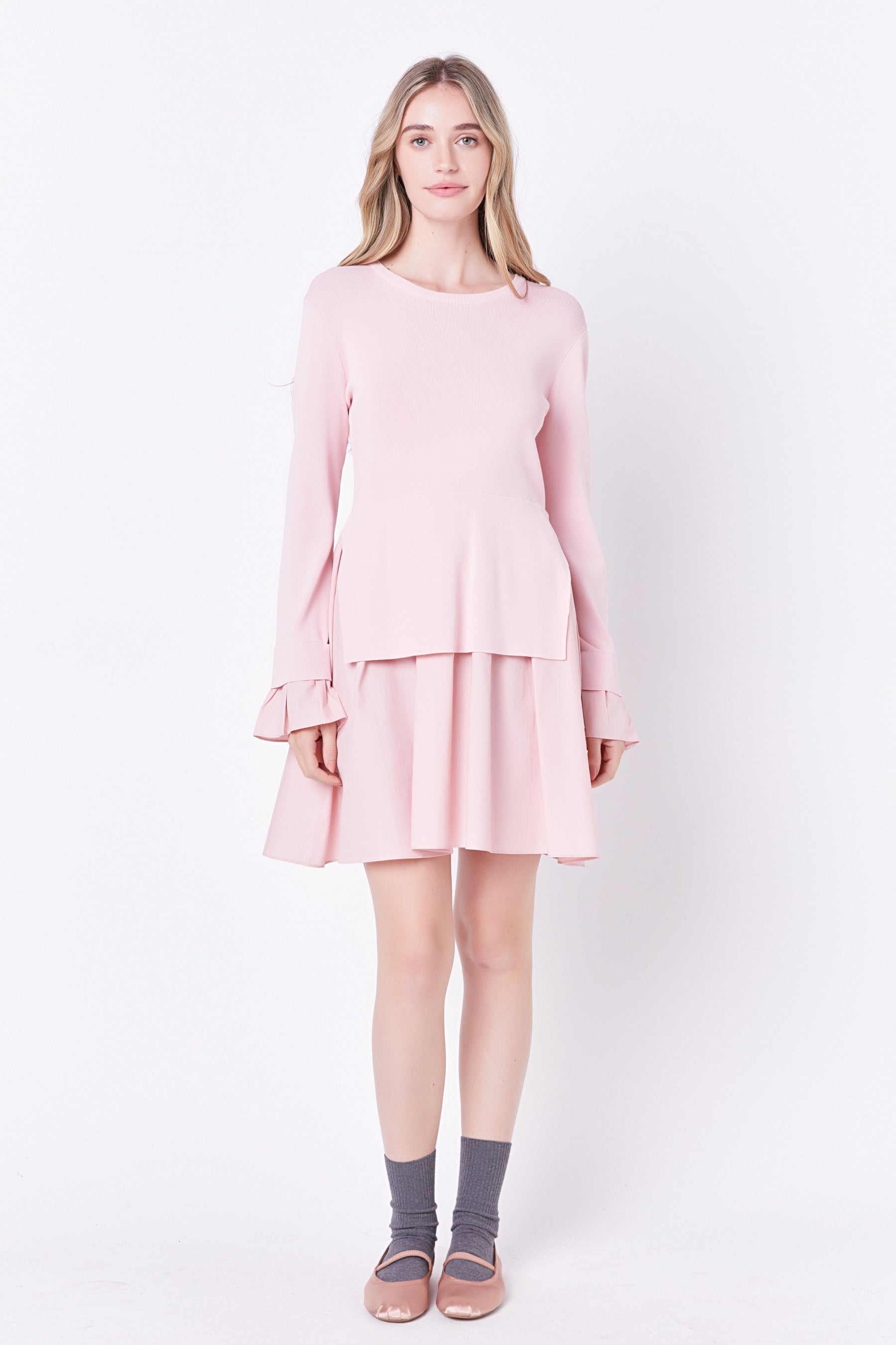 Poplin Combo Knit Mini Dress