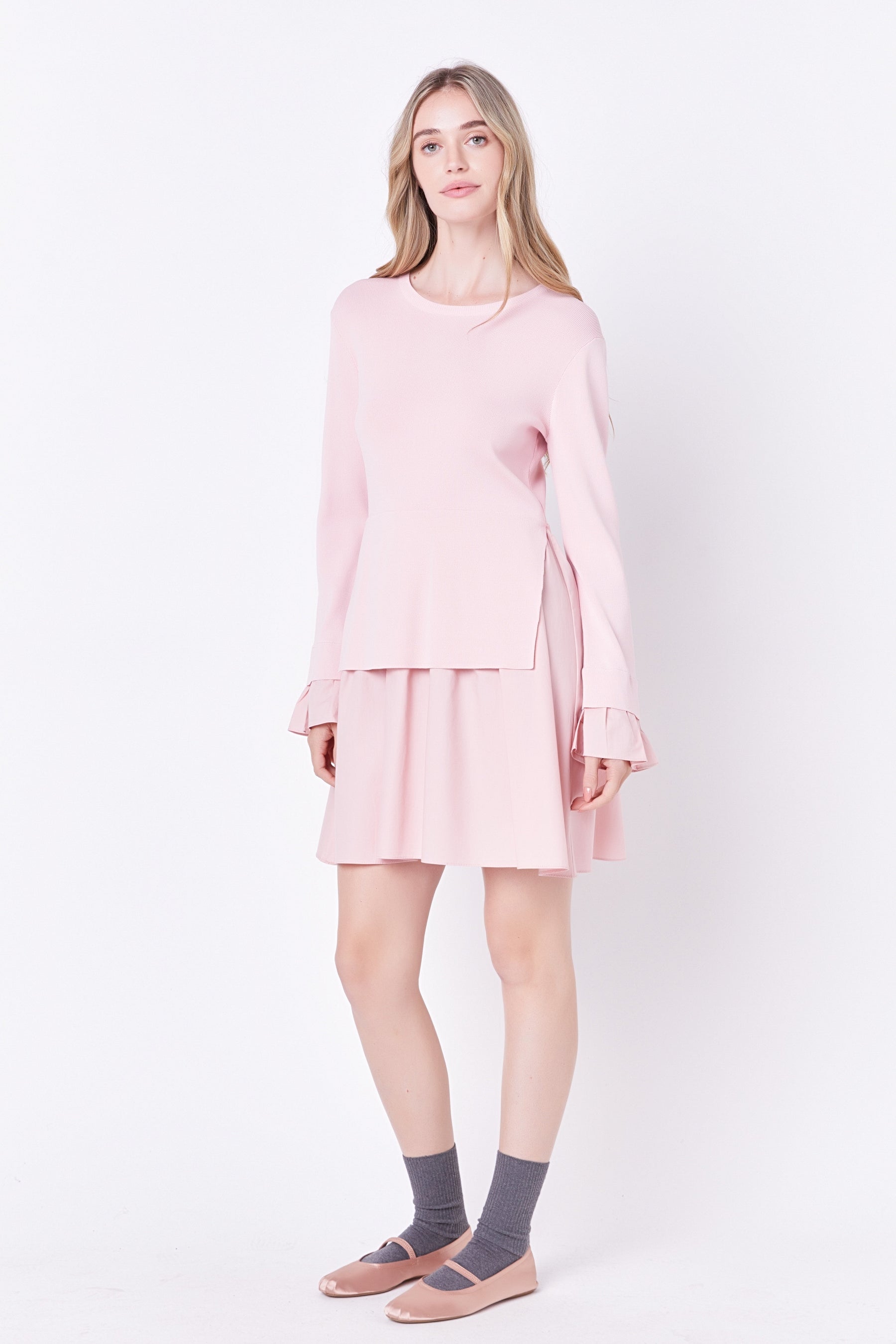 Poplin Combo Knit Mini Dress
