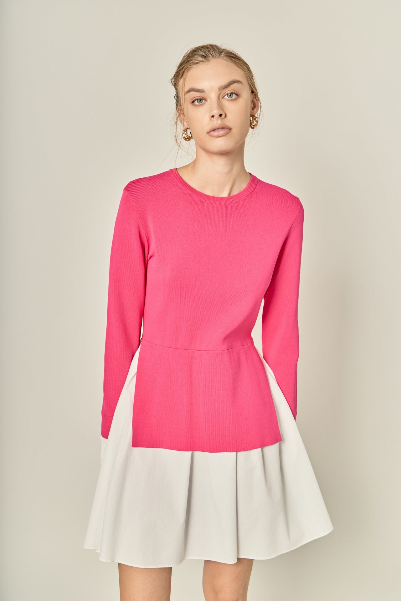 ENGLISH FACTORY - Poplin Combo Knit Mini Dress - DRESSES available at Objectrare