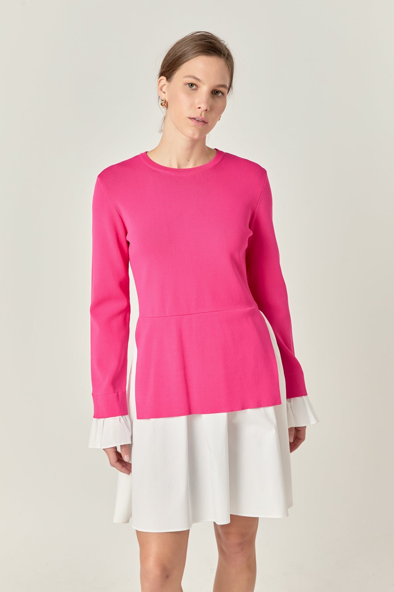 ENGLISH FACTORY - Poplin Combo Knit Mini Dress - DRESSES available at Objectrare