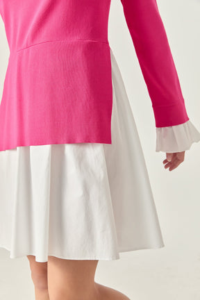 ENGLISH FACTORY - Poplin Combo Knit Mini Dress - DRESSES available at Objectrare