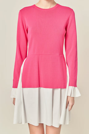 ENGLISH FACTORY - Poplin Combo Knit Mini Dress - DRESSES available at Objectrare