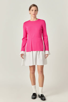 ENGLISH FACTORY - Poplin Combo Knit Mini Dress - DRESSES available at Objectrare