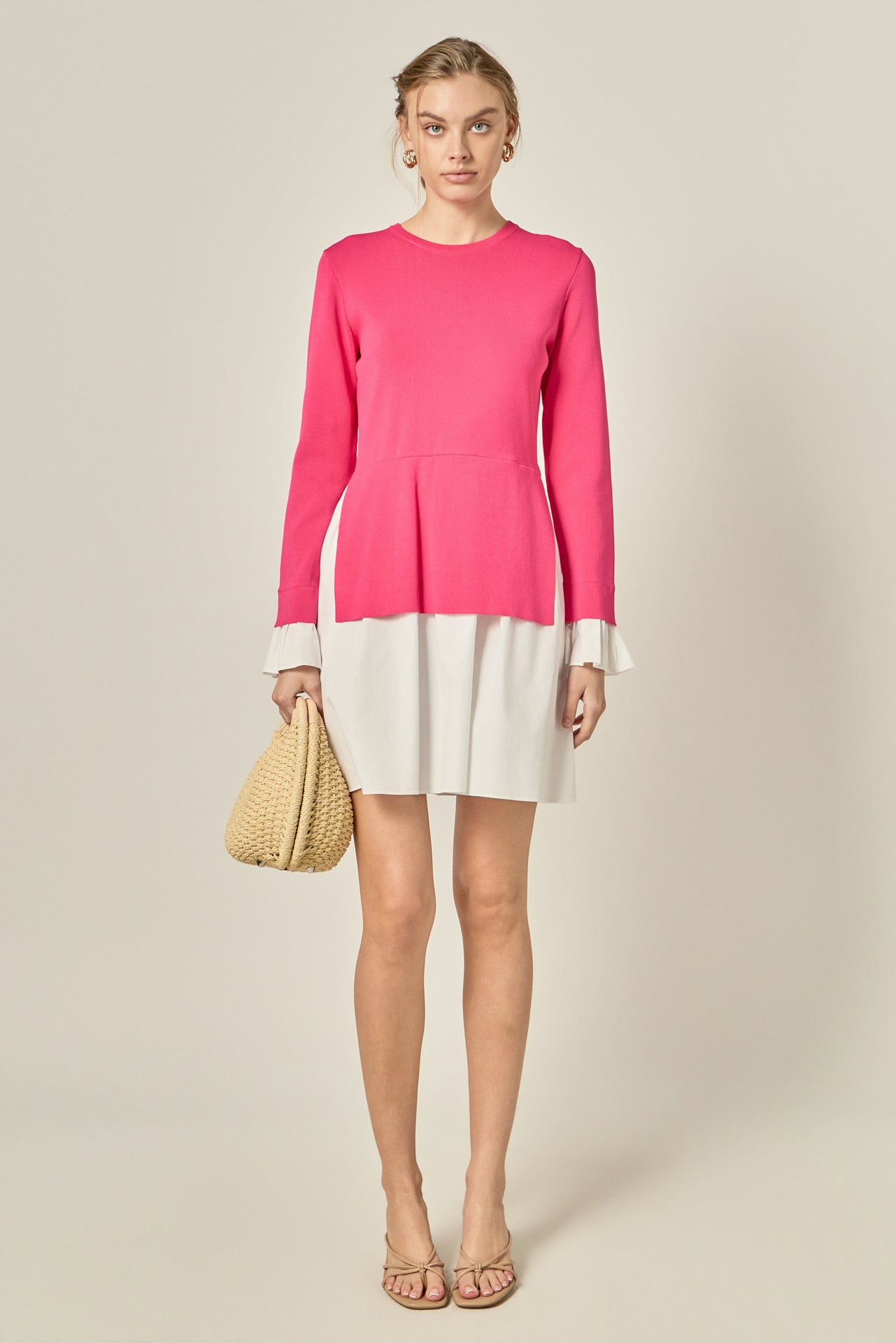 ENGLISH FACTORY - Poplin Combo Knit Mini Dress - DRESSES available at Objectrare
