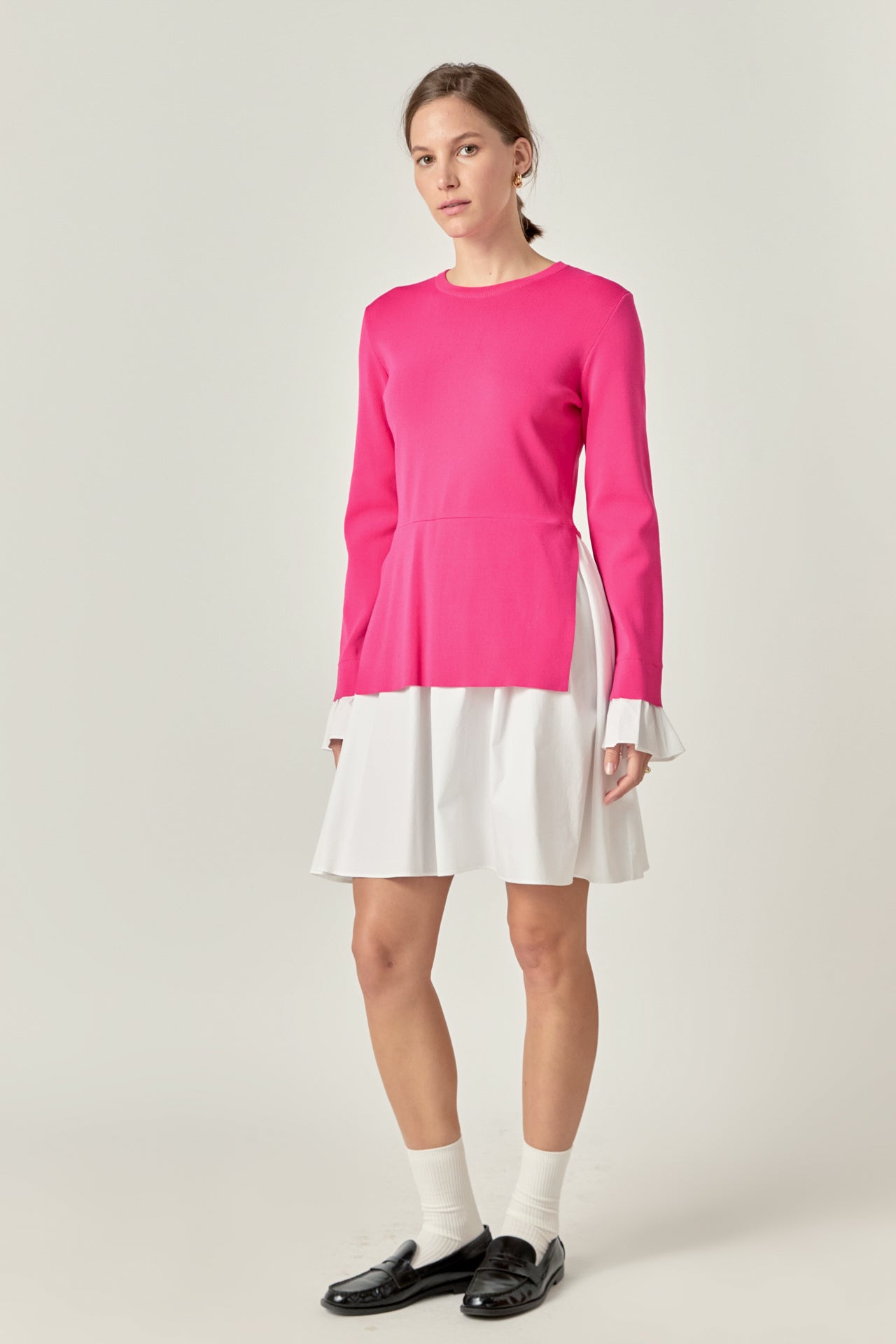 ENGLISH FACTORY - Poplin Combo Knit Mini Dress - DRESSES available at Objectrare