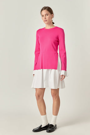 ENGLISH FACTORY - Poplin Combo Knit Mini Dress - DRESSES available at Objectrare