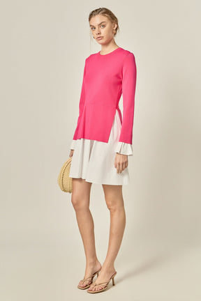ENGLISH FACTORY - Poplin Combo Knit Mini Dress - DRESSES available at Objectrare