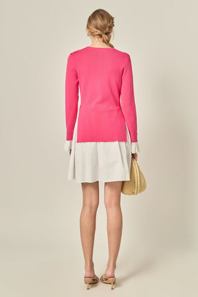 ENGLISH FACTORY - Poplin Combo Knit Mini Dress - DRESSES available at Objectrare