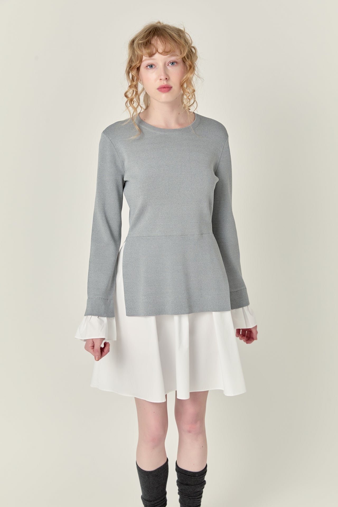 ENGLISH FACTORY - Poplin Combo Knit Mini Dress - DRESSES available at Objectrare