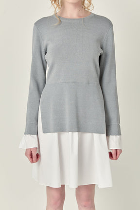 ENGLISH FACTORY - Poplin Combo Knit Mini Dress - DRESSES available at Objectrare