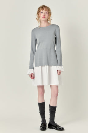 ENGLISH FACTORY - Poplin Combo Knit Mini Dress - DRESSES available at Objectrare