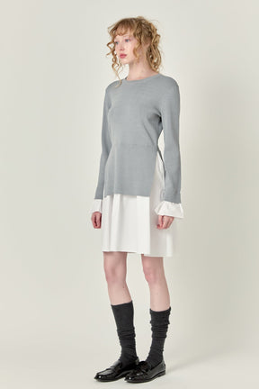ENGLISH FACTORY - Poplin Combo Knit Mini Dress - DRESSES available at Objectrare