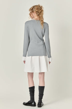 ENGLISH FACTORY - Poplin Combo Knit Mini Dress - DRESSES available at Objectrare