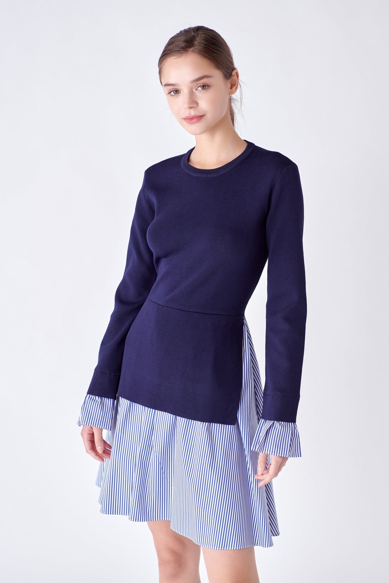 English Factory - Poplin Combo Knit Mini Dress