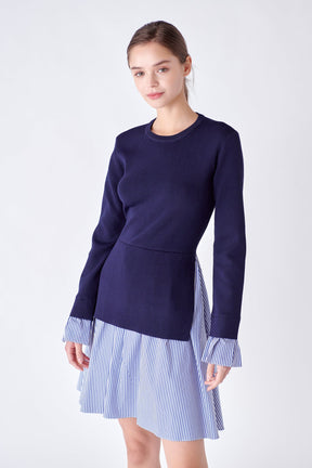 English Factory - Poplin Combo Knit Mini Dress