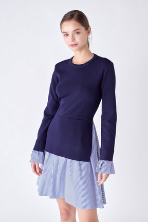Poplin Combo Knit Mini Dress