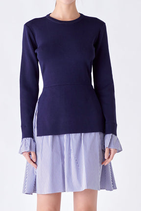 Poplin Combo Knit Mini Dress