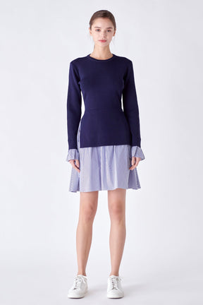 Poplin Combo Knit Mini Dress