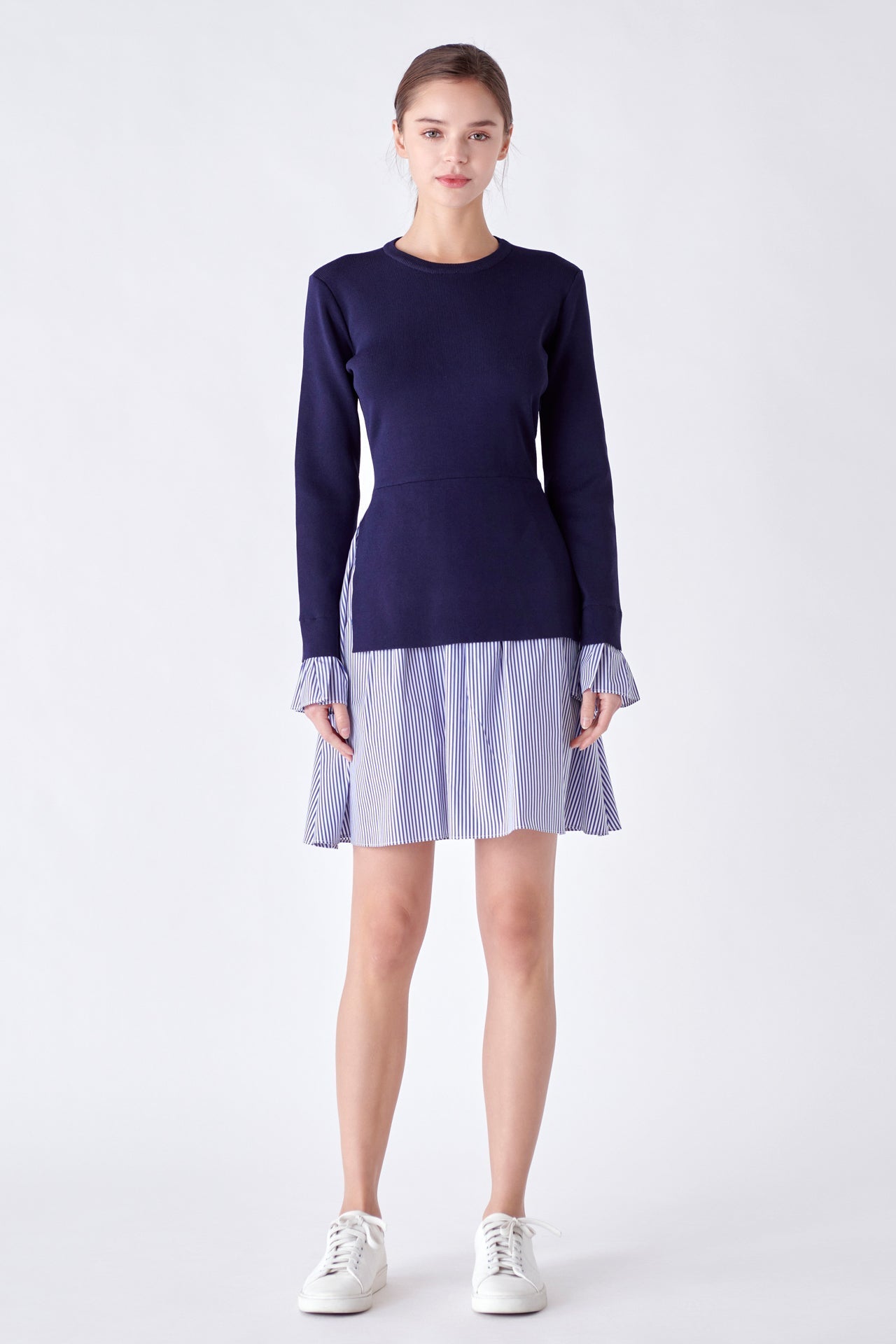 English Factory - Poplin Combo Knit Mini Dress