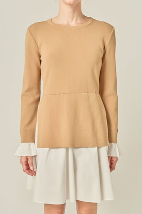 ENGLISH FACTORY - Poplin Combo Knit Mini Dress - DRESSES available at Objectrare