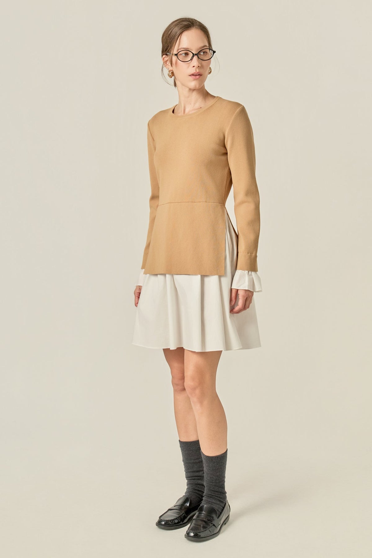 ENGLISH FACTORY - Poplin Combo Knit Mini Dress - DRESSES available at Objectrare