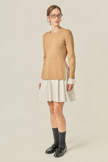 ENGLISH FACTORY - Poplin Combo Knit Mini Dress - DRESSES available at Objectrare