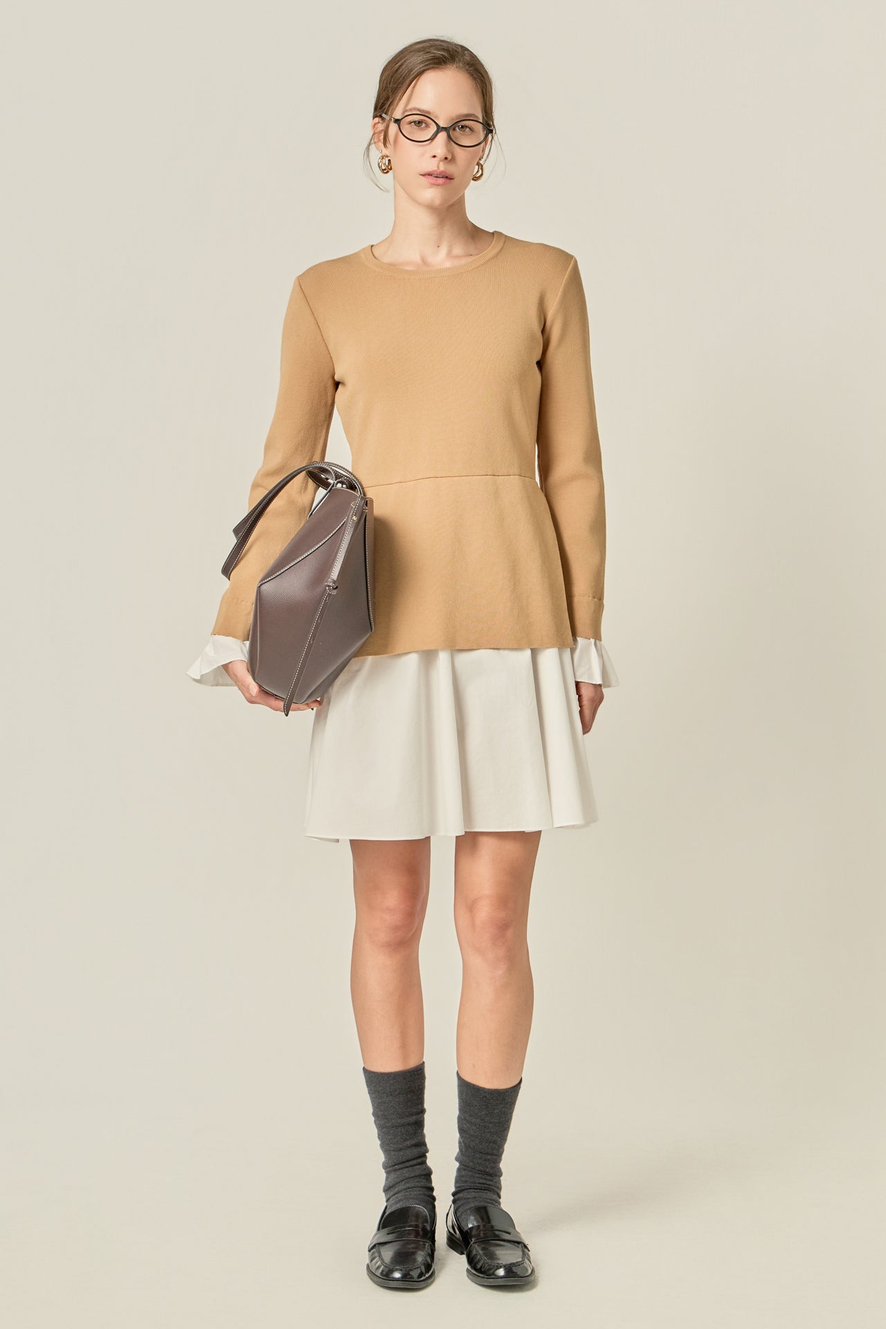 ENGLISH FACTORY - Poplin Combo Knit Mini Dress - DRESSES available at Objectrare