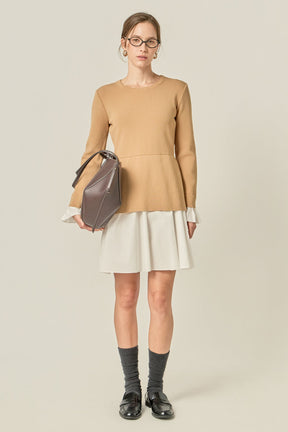 ENGLISH FACTORY - Poplin Combo Knit Mini Dress - DRESSES available at Objectrare