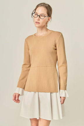 ENGLISH FACTORY - Poplin Combo Knit Mini Dress - DRESSES available at Objectrare