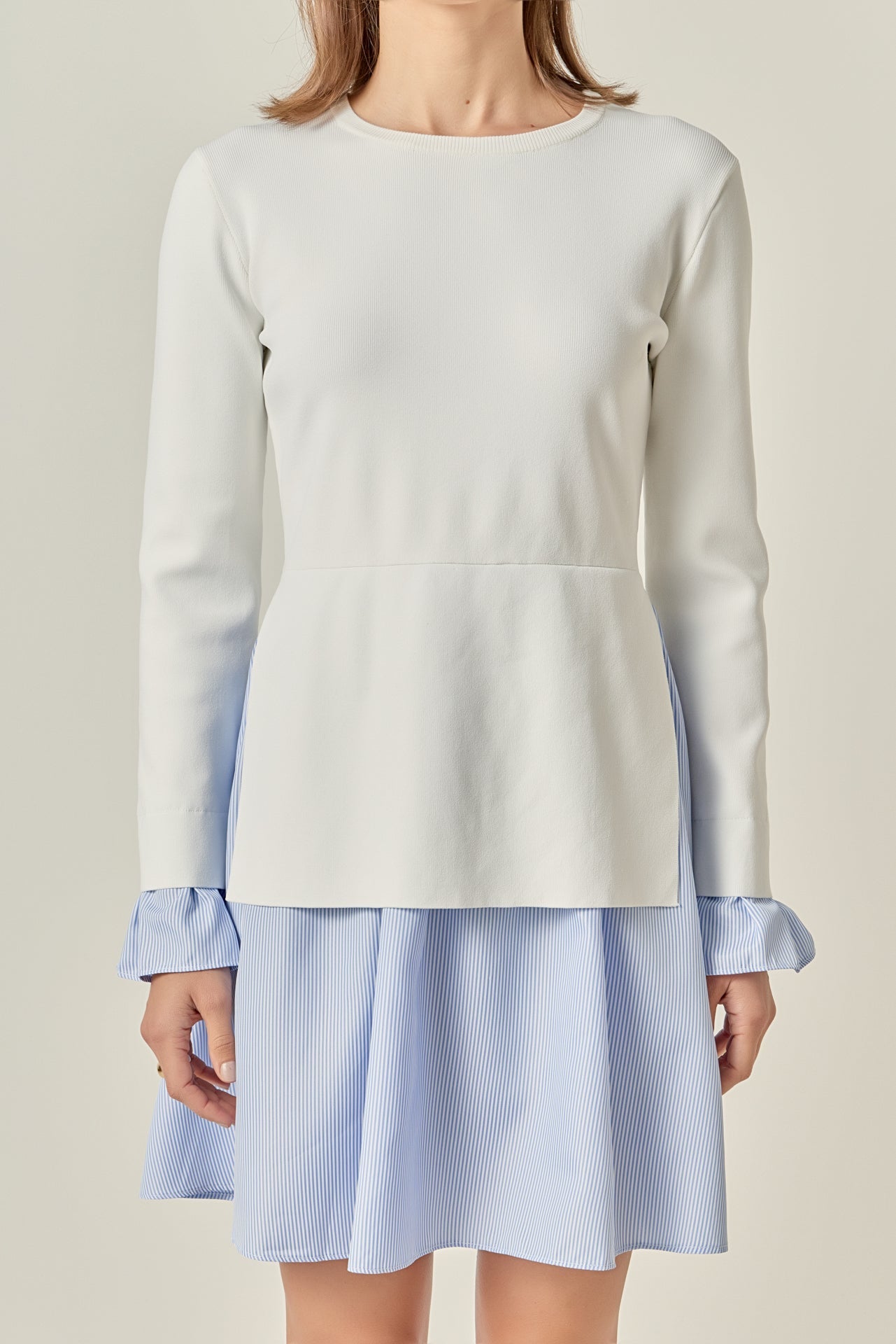 ENGLISH FACTORY - Poplin Combo Knit Mini Dress - DRESSES available at Objectrare