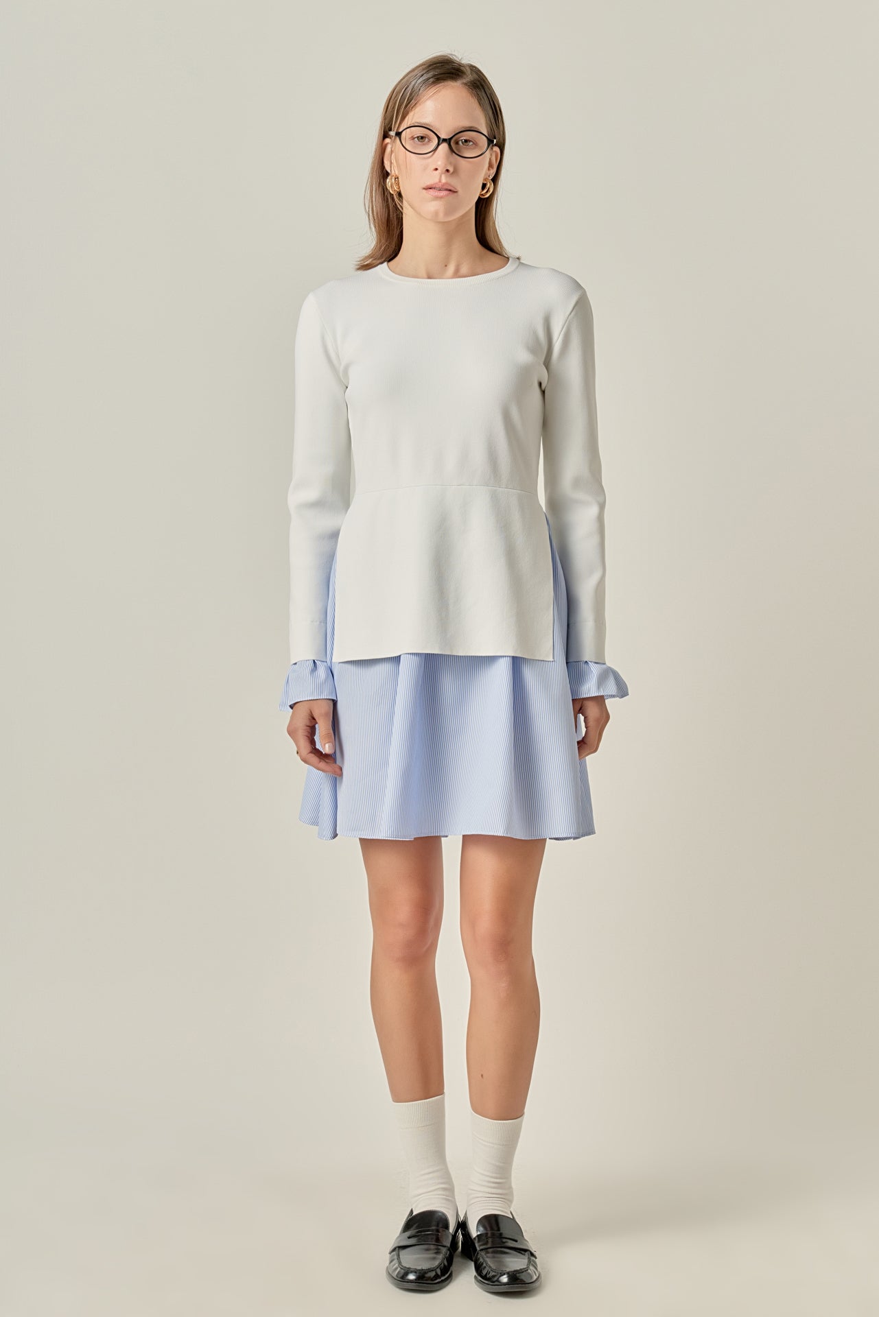 ENGLISH FACTORY - Poplin Combo Knit Mini Dress - DRESSES available at Objectrare