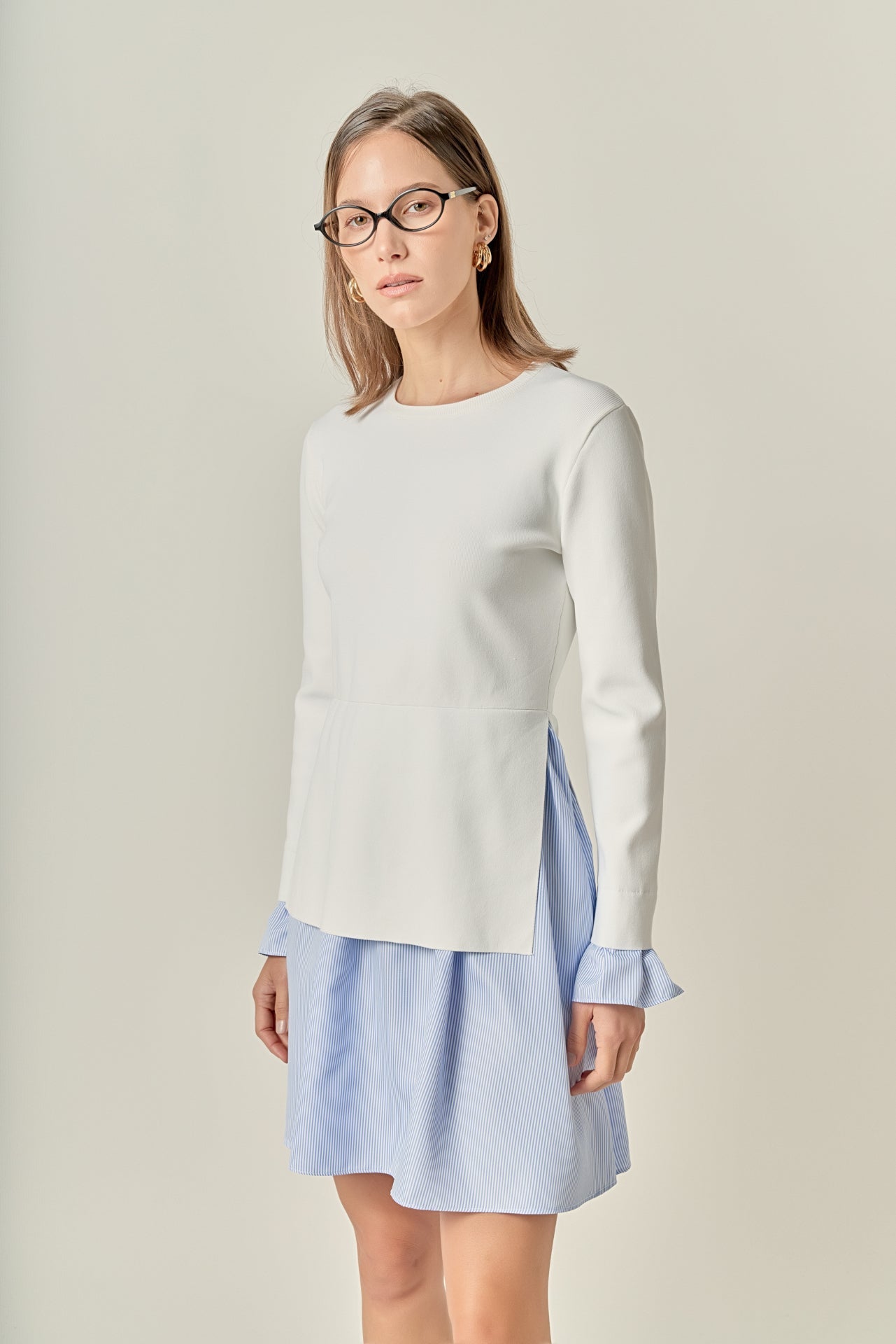 ENGLISH FACTORY - Poplin Combo Knit Mini Dress - DRESSES available at Objectrare