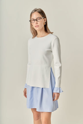 ENGLISH FACTORY - Poplin Combo Knit Mini Dress - DRESSES available at Objectrare