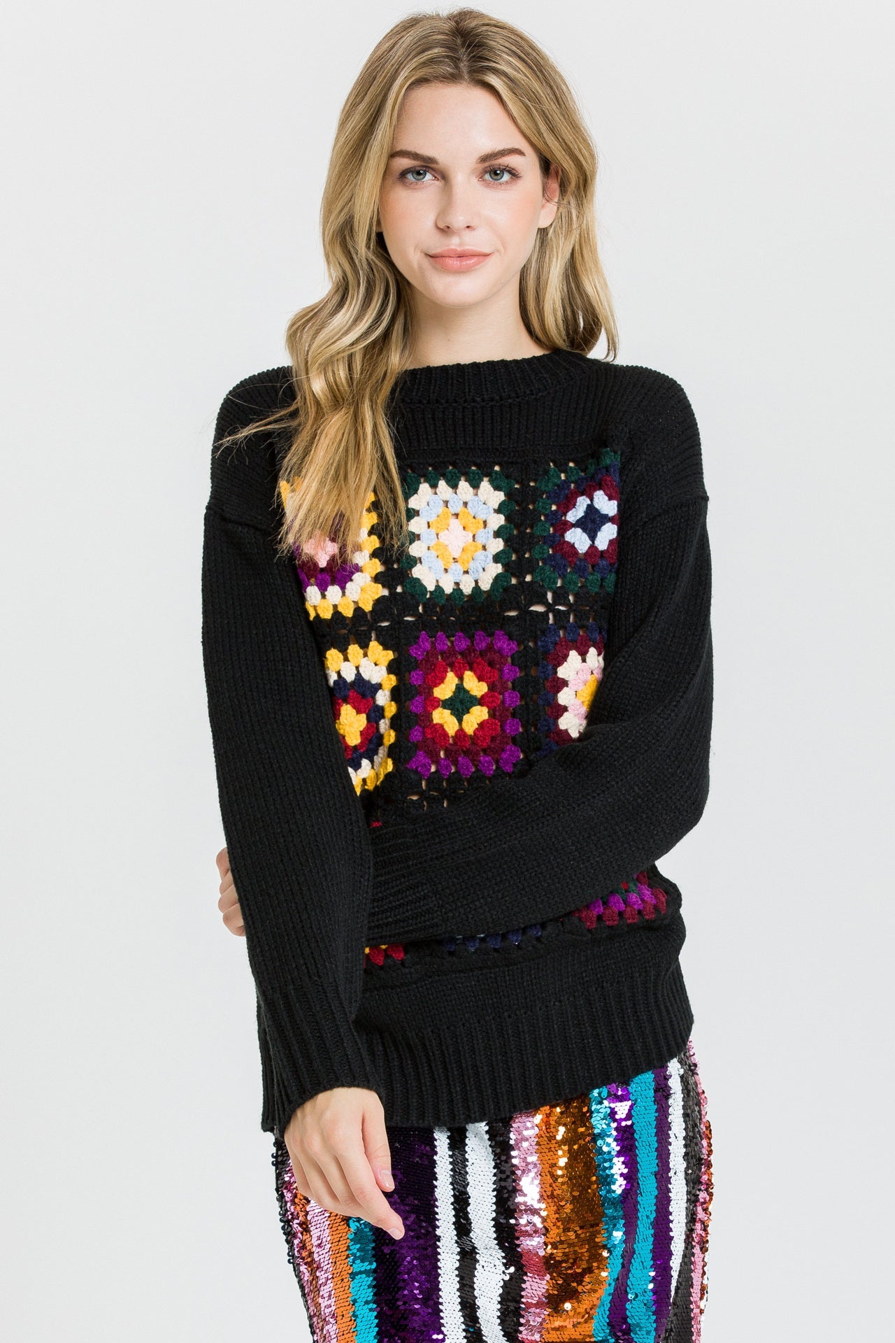 ENGLISH FACTORY - Boho Crochet Patchwork Knit Sweater - TOPS available at Objectrare