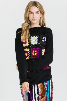 ENGLISH FACTORY - Boho Crochet Patchwork Knit Sweater - TOPS available at Objectrare