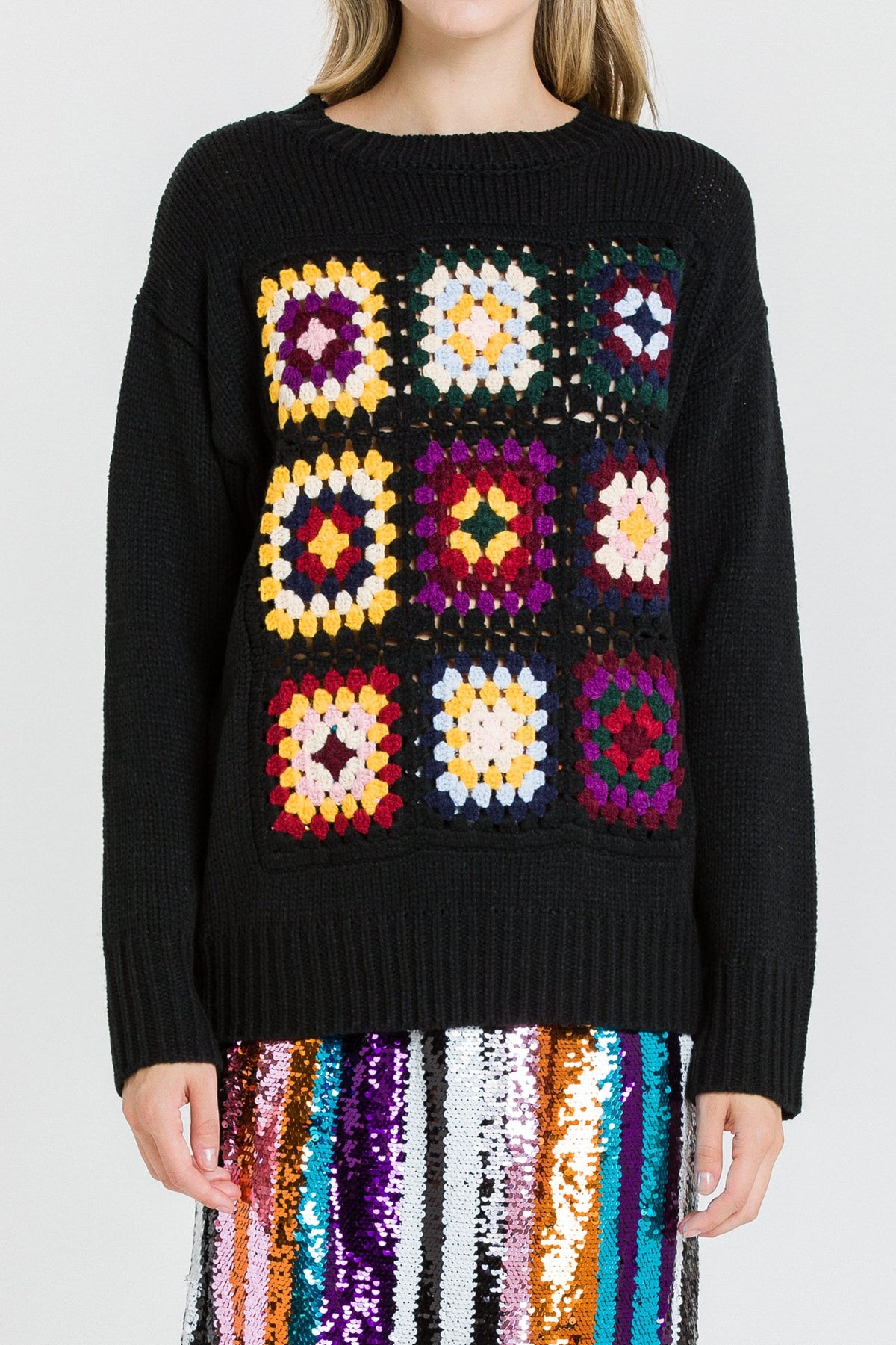 ENGLISH FACTORY - Boho Crochet Patchwork Knit Sweater - TOPS available at Objectrare