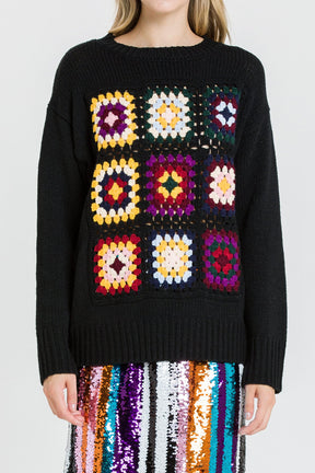 ENGLISH FACTORY - Boho Crochet Patchwork Knit Sweater - TOPS available at Objectrare