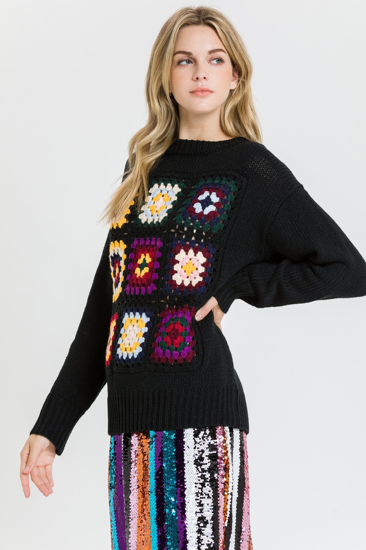 ENGLISH FACTORY - Boho Crochet Patchwork Knit Sweater - TOPS available at Objectrare